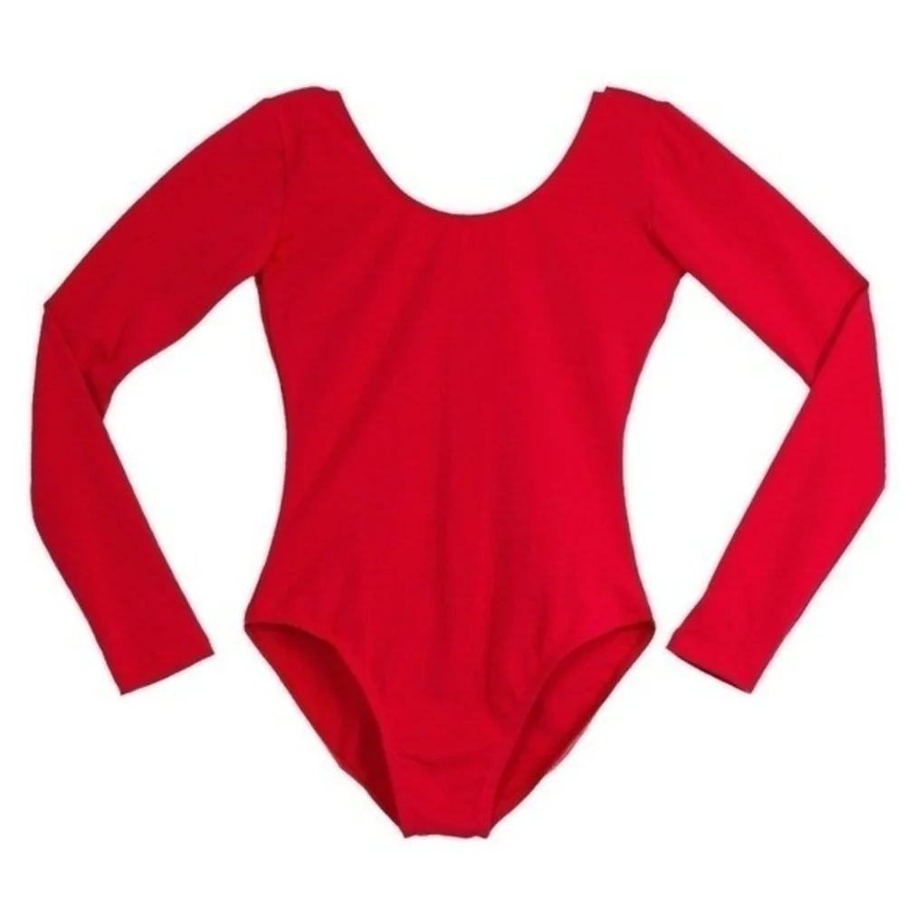 Leveret Girls Red Stretch Nylon Long Sleeve Bodysuit Dance Leotard Size L NWOT